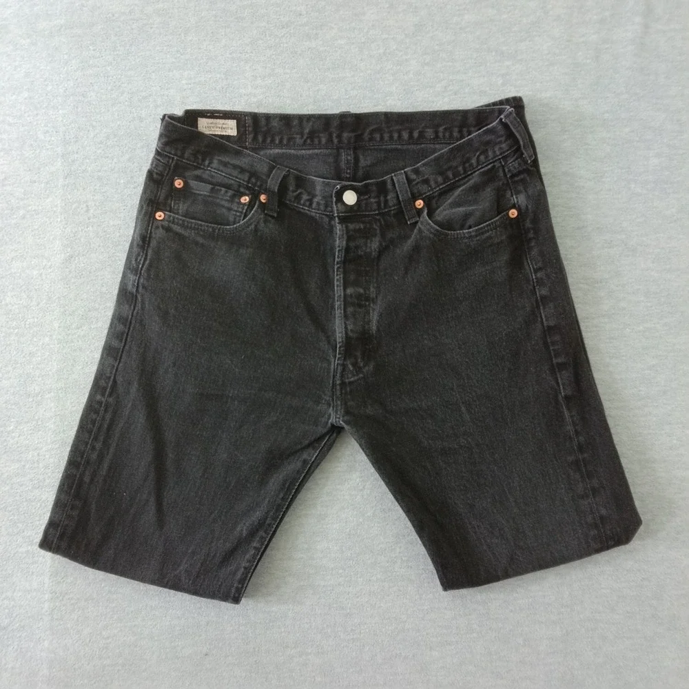 Levis Premium 501 Original Fit Jeans Mens 36x34 Black Straight Leg 00501-2456
